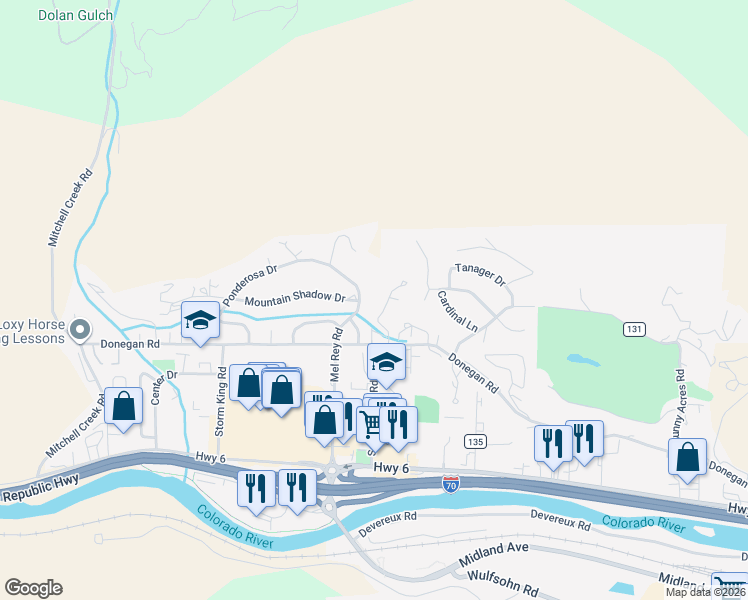 map of restaurants, bars, coffee shops, grocery stores, and more near 41 Gamba Dr in Glenwood Springs