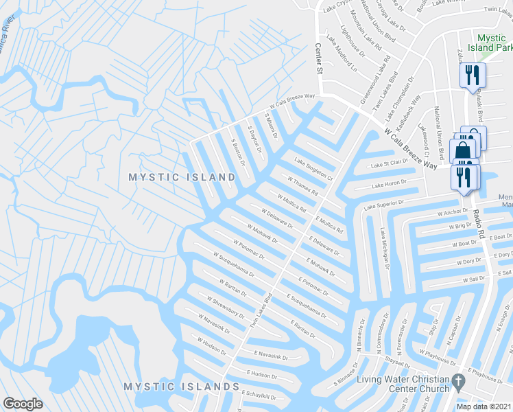 map of restaurants, bars, coffee shops, grocery stores, and more near 29 West Delaware Drive in Little Egg Harbor Township