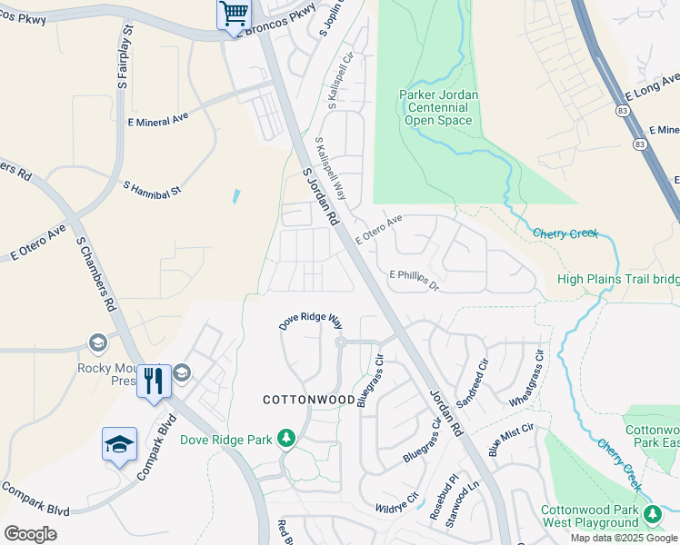 map of restaurants, bars, coffee shops, grocery stores, and more near 15971 East Otero Avenue in Englewood