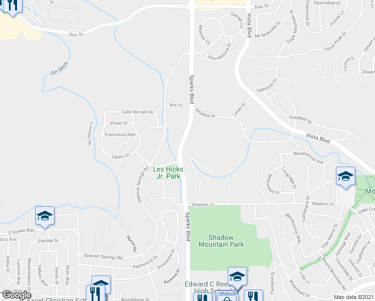 map of restaurants, bars, coffee shops, grocery stores, and more near 6659 Coyote Call Trail in Sparks