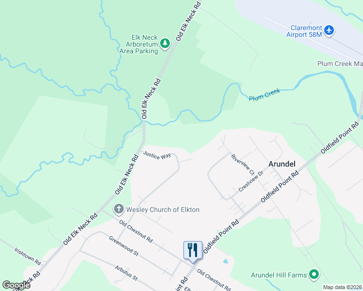 map of restaurants, bars, coffee shops, grocery stores, and more near 206 Justice Way in Elkton
