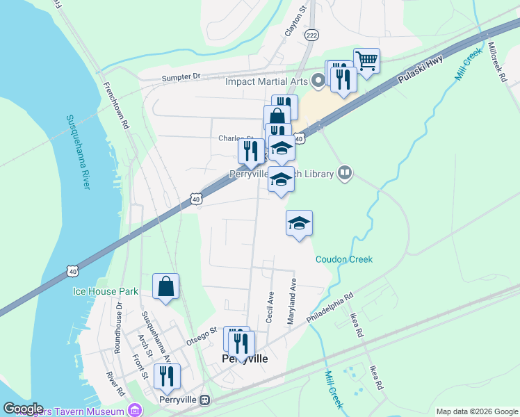map of restaurants, bars, coffee shops, grocery stores, and more near 752 Aiken Avenue in Perryville