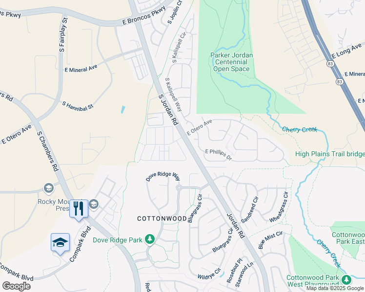 map of restaurants, bars, coffee shops, grocery stores, and more near 15971 East Otero Avenue in Englewood