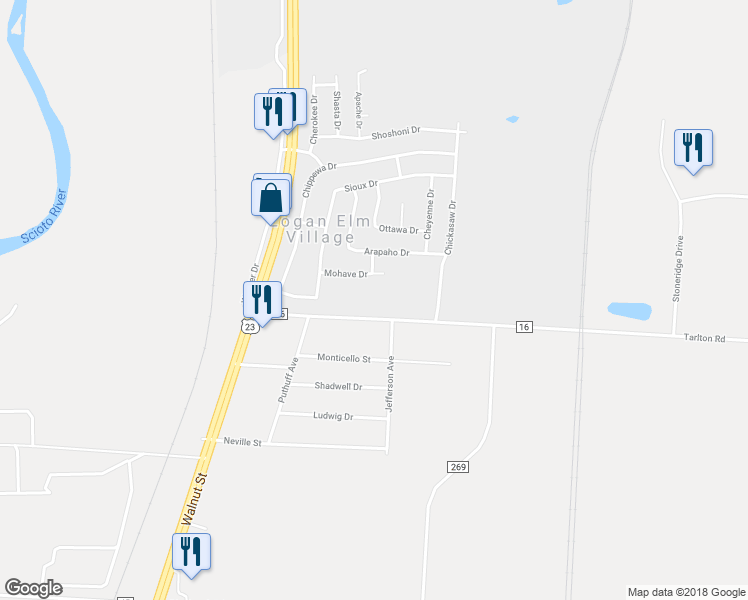 map of restaurants, bars, coffee shops, grocery stores, and more near 370 Tarlton Road in Circleville