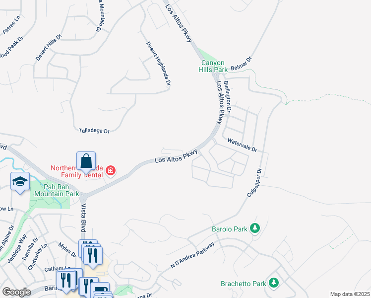 map of restaurants, bars, coffee shops, grocery stores, and more near 5300 Los Altos Parkway in Sparks