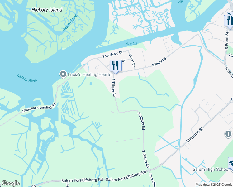map of restaurants, bars, coffee shops, grocery stores, and more near 19 South Tilbury Road in Salem