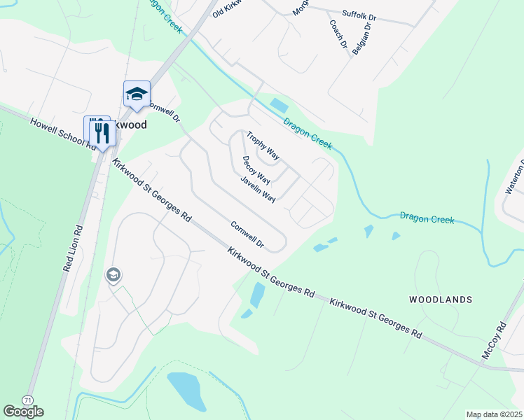 map of restaurants, bars, coffee shops, grocery stores, and more near 147 Cornwell Drive in Bear