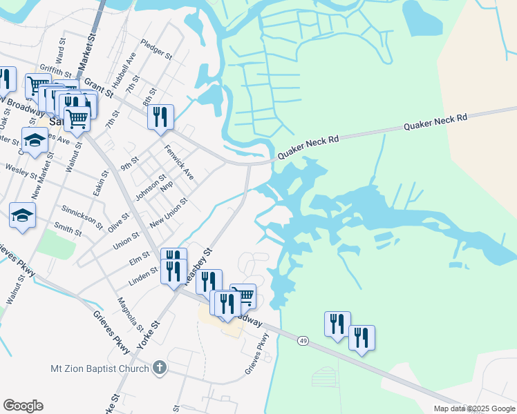 map of restaurants, bars, coffee shops, grocery stores, and more near 232 Keasbey Street in Salem