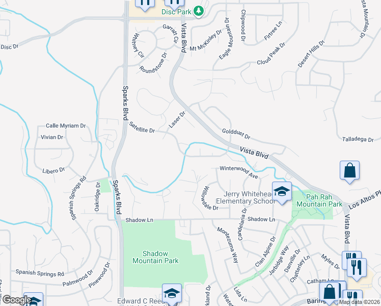 map of restaurants, bars, coffee shops, grocery stores, and more near 1362 Satellite Drive in Sparks