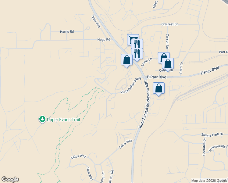 map of restaurants, bars, coffee shops, grocery stores, and more near 4573 Kathleen Denise Lane in Reno