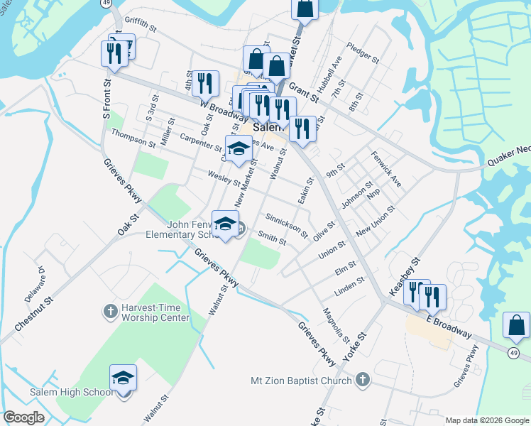 map of restaurants, bars, coffee shops, grocery stores, and more near 207 Wesley Street in Salem