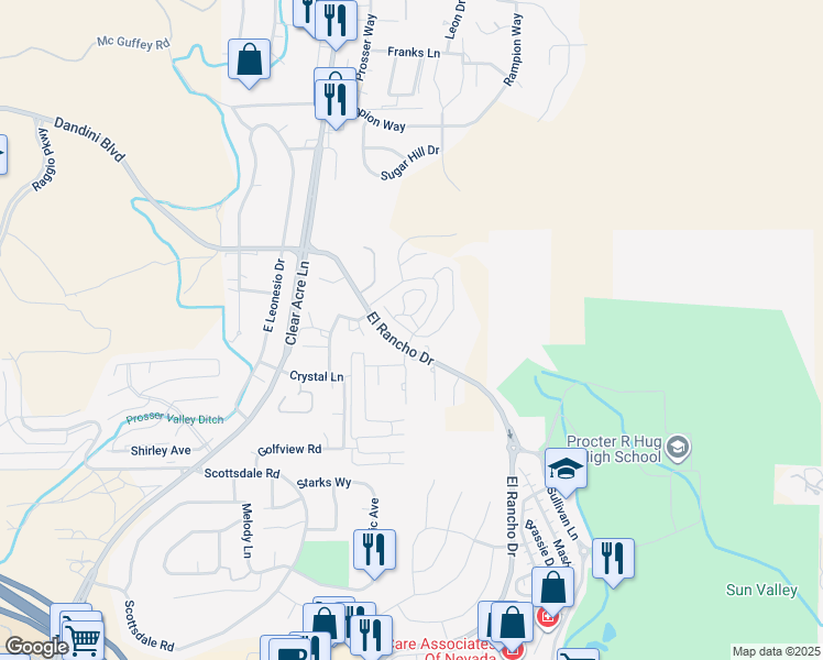 map of restaurants, bars, coffee shops, grocery stores, and more near 1001 Big Rock Loop in Sun Valley