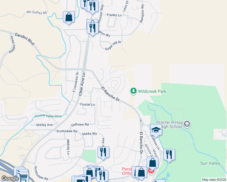 map of restaurants, bars, coffee shops, grocery stores, and more near 1001 Big Rock Loop in Sun Valley