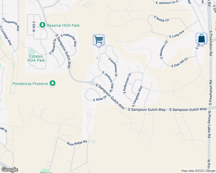 map of restaurants, bars, coffee shops, grocery stores, and more near 8149 South Jackson Gap Street in Aurora