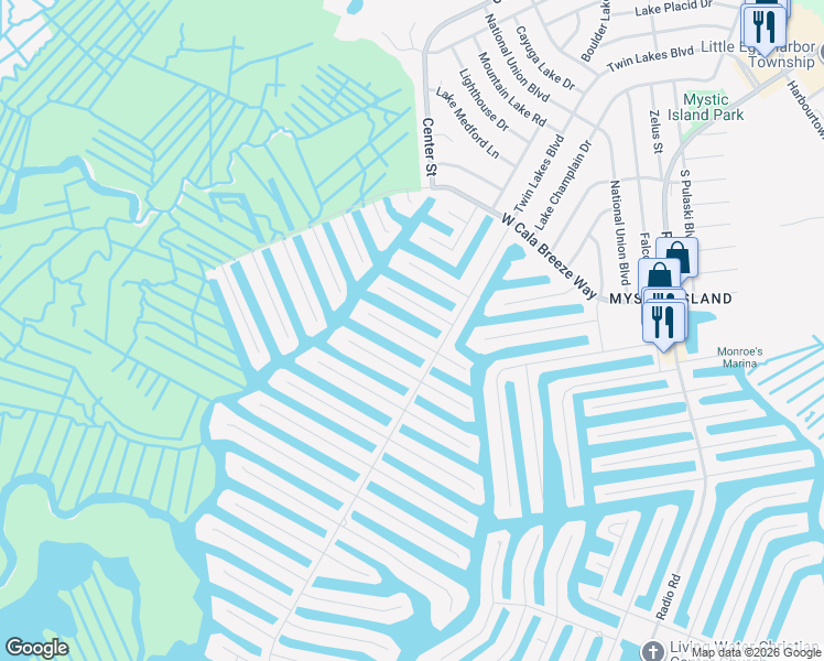 map of restaurants, bars, coffee shops, grocery stores, and more near 18 West Thames Road in Ocean County