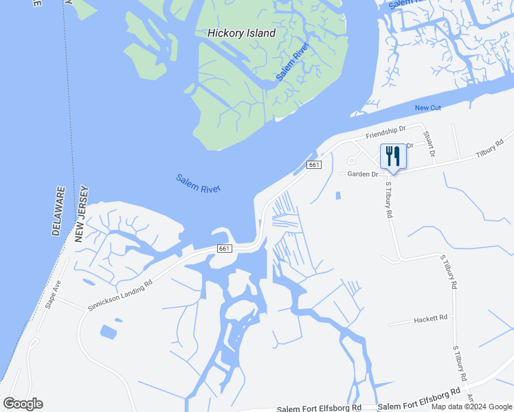 map of restaurants, bars, coffee shops, grocery stores, and more near 90 Sinnickson Landing Road in Salem