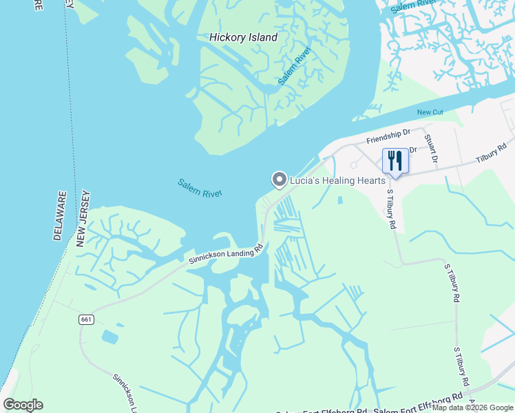 map of restaurants, bars, coffee shops, grocery stores, and more near 90 Sinnickson Landing Road in Salem
