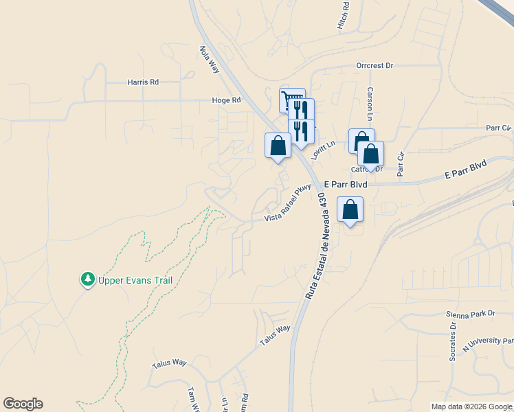 map of restaurants, bars, coffee shops, grocery stores, and more near 4573 Kathleen Denise Lane in Reno