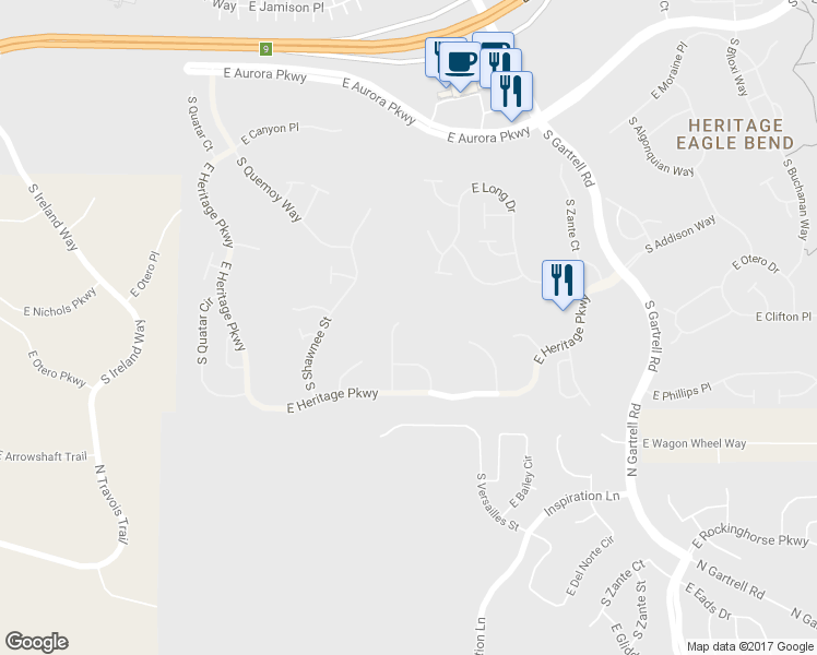 map of restaurants, bars, coffee shops, grocery stores, and more near 8157 South Tempe Court in Aurora