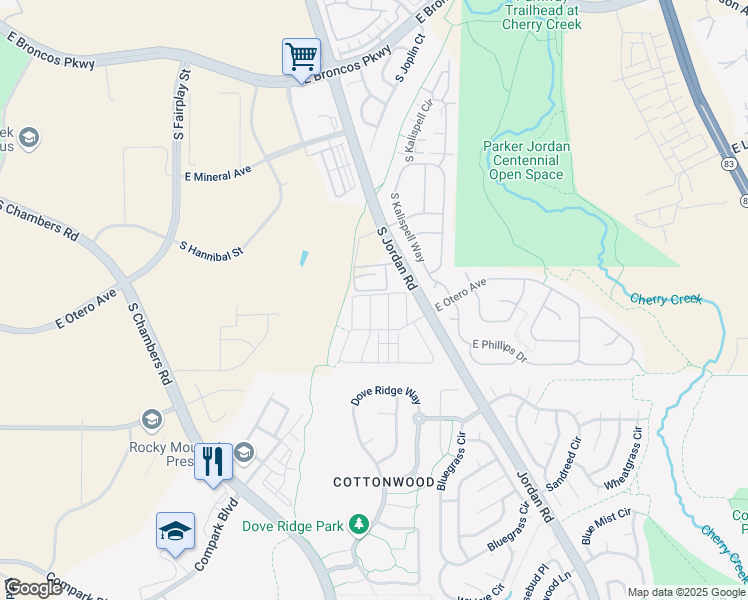 map of restaurants, bars, coffee shops, grocery stores, and more near 15813 East Otero Avenue in Englewood