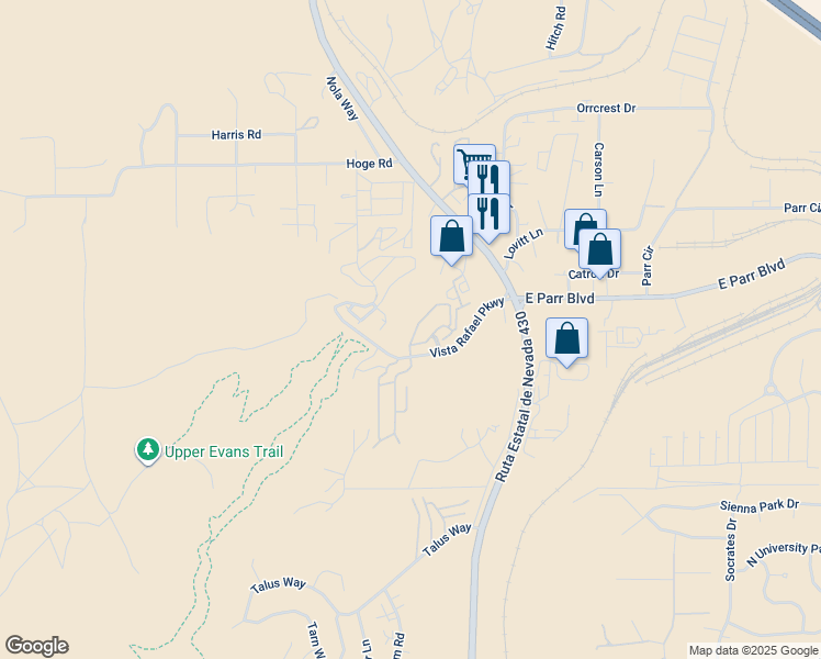 map of restaurants, bars, coffee shops, grocery stores, and more near 4573 Kathleen Denise Lane in Reno