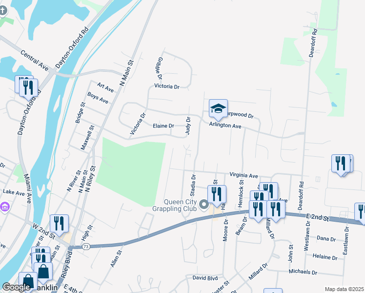 map of restaurants, bars, coffee shops, grocery stores, and more near 136 Highridge Court in Franklin