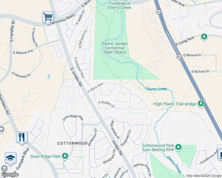 map of restaurants, bars, coffee shops, grocery stores, and more near 8135 South Memphis Way in Englewood