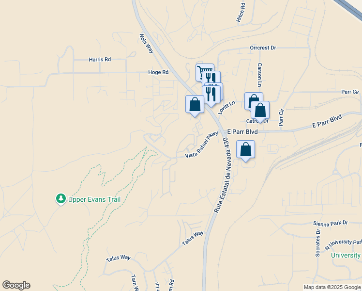 map of restaurants, bars, coffee shops, grocery stores, and more near 4586 Kathleen Denise Lane in Reno