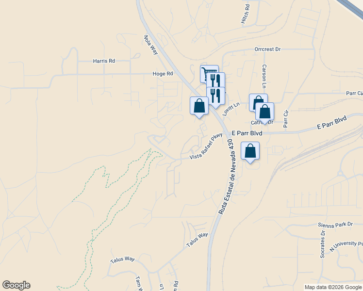 map of restaurants, bars, coffee shops, grocery stores, and more near 4573 Kathleen Denise Lane in Reno