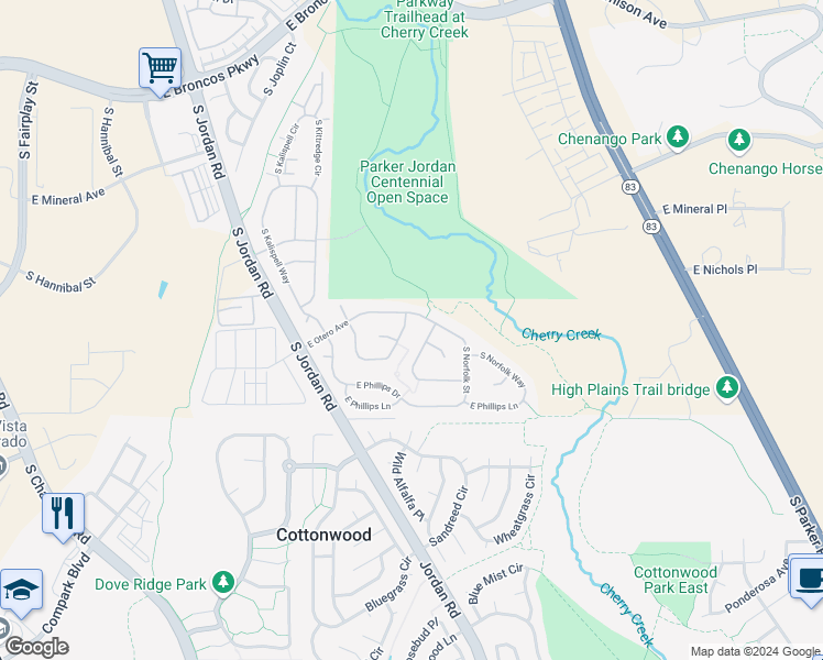 map of restaurants, bars, coffee shops, grocery stores, and more near 8135 South Memphis Way in Englewood