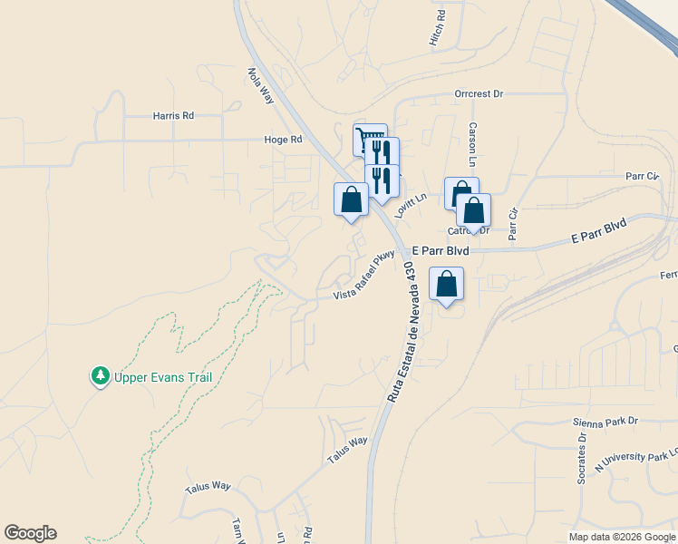 map of restaurants, bars, coffee shops, grocery stores, and more near 211 John Eugene Court in Reno