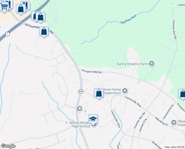 map of restaurants, bars, coffee shops, grocery stores, and more near 1410 Prospect Mill Road in Bel Air