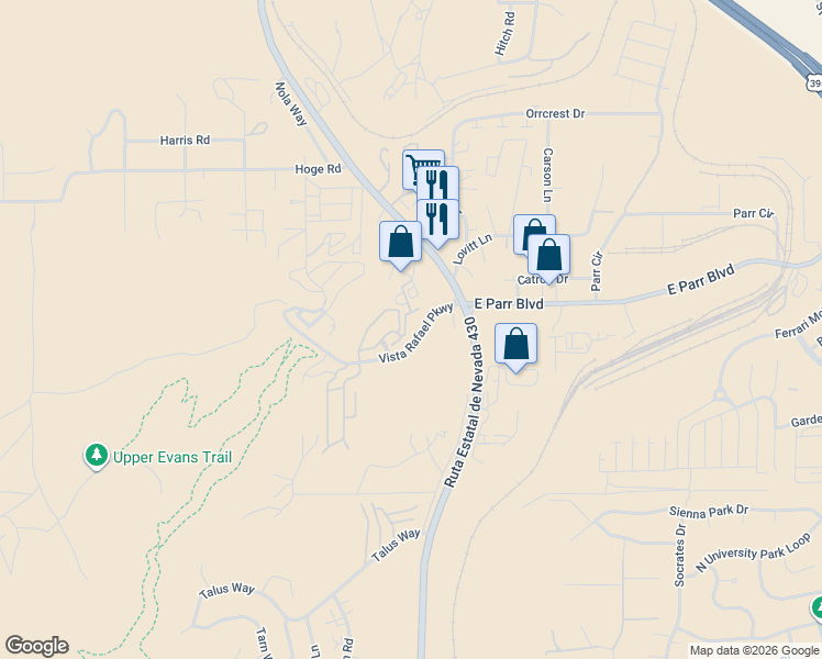 map of restaurants, bars, coffee shops, grocery stores, and more near 211 John Eugene Court in Reno