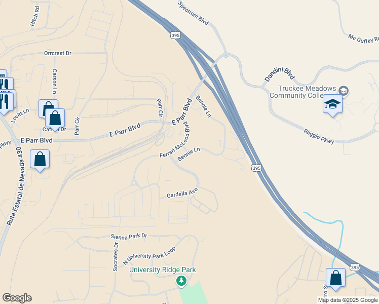 map of restaurants, bars, coffee shops, grocery stores, and more near 740 Bennie Lane in Reno