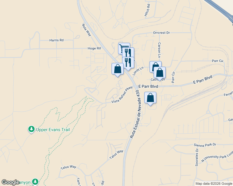 map of restaurants, bars, coffee shops, grocery stores, and more near 211 John Eugene Court in Reno