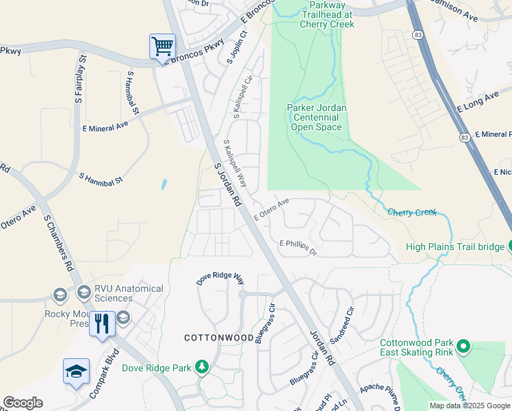 map of restaurants, bars, coffee shops, grocery stores, and more near 8030 S Kittredge Ct in Englewood