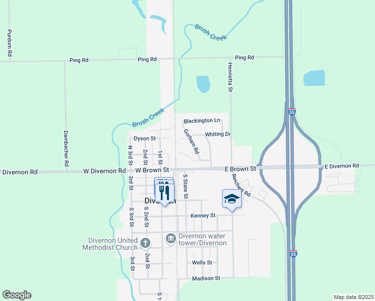 map of restaurants, bars, coffee shops, grocery stores, and more near 37-99 Tiffany Drive in Divernon