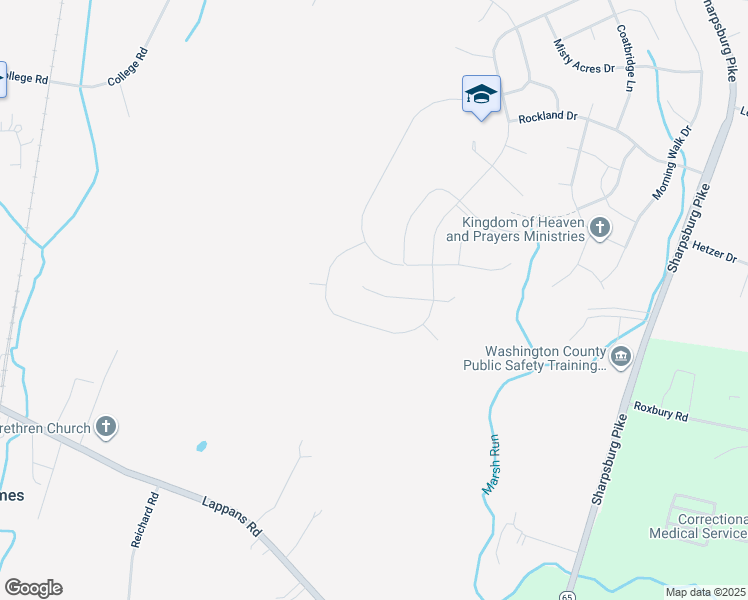 map of restaurants, bars, coffee shops, grocery stores, and more near 18019 Donegall Court in Hagerstown