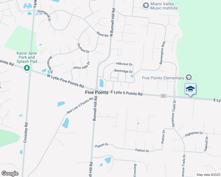 map of restaurants, bars, coffee shops, grocery stores, and more near 133 East Lytle 5 Points Road in Centerville