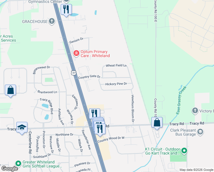 map of restaurants, bars, coffee shops, grocery stores, and more near 695 Country Gate Drive in Whiteland