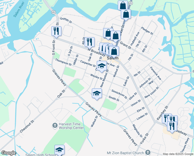 map of restaurants, bars, coffee shops, grocery stores, and more near 141 Wesley Street in Salem