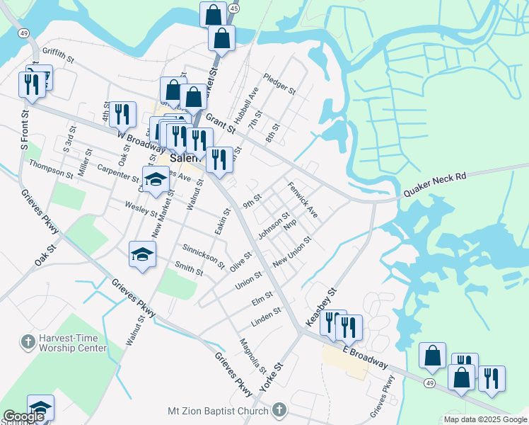 map of restaurants, bars, coffee shops, grocery stores, and more near 206 9th Street in Salem