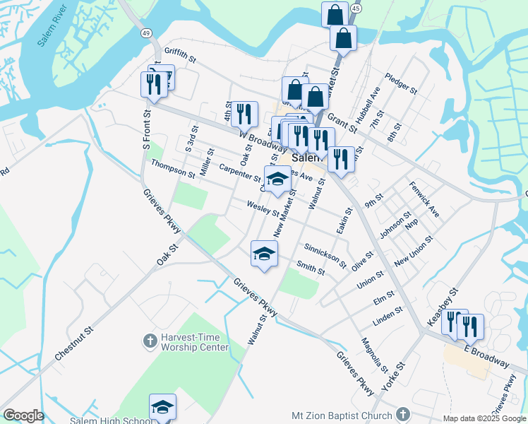 map of restaurants, bars, coffee shops, grocery stores, and more near 141 Wesley Street in Salem