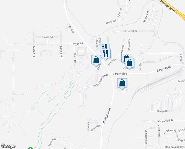 map of restaurants, bars, coffee shops, grocery stores, and more near 4697 Kathleen Denise Lane in Reno