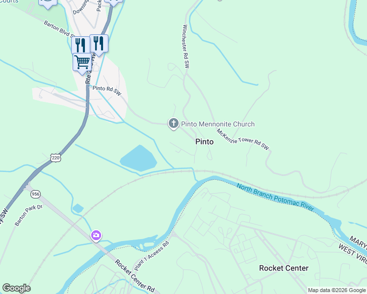 map of restaurants, bars, coffee shops, grocery stores, and more near 13831 Maple Tree Ln SW in Allegany