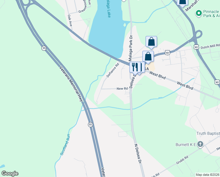map of restaurants, bars, coffee shops, grocery stores, and more near 82 New Road in Franklin
