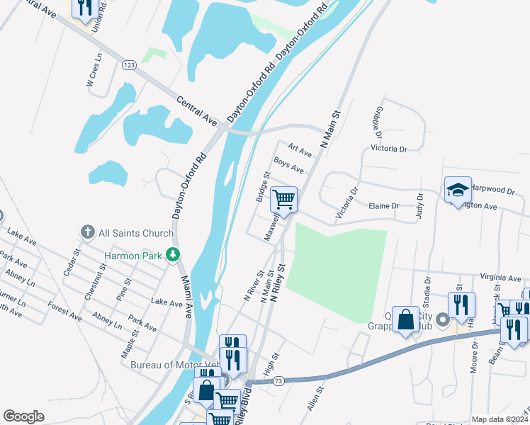 map of restaurants, bars, coffee shops, grocery stores, and more near 309 Bridge Street in Franklin