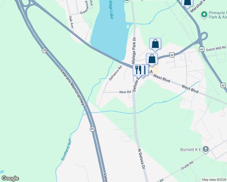 map of restaurants, bars, coffee shops, grocery stores, and more near 82 New Road in Franklin