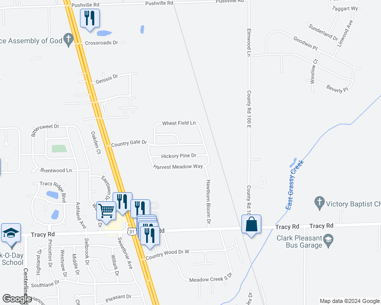map of restaurants, bars, coffee shops, grocery stores, and more near 766 Hickory Pine Drive in New Whiteland