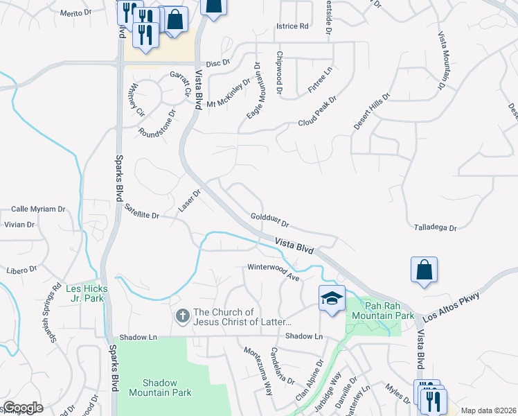 map of restaurants, bars, coffee shops, grocery stores, and more near 1562 Satellite Drive in Sparks